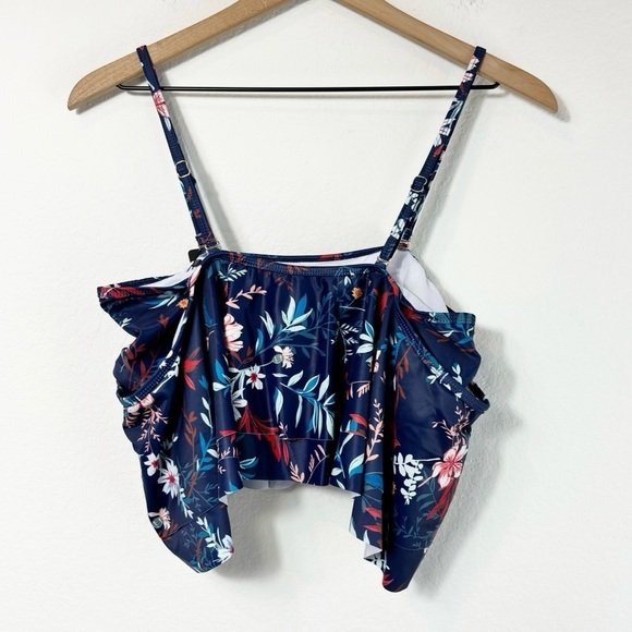 TEMPT ME RUFFLE BIKINI TOP OFF SHOULDER WOMEN SWIM TOP BLUE FLORAL LARGE NEW - Picture 4 of 7